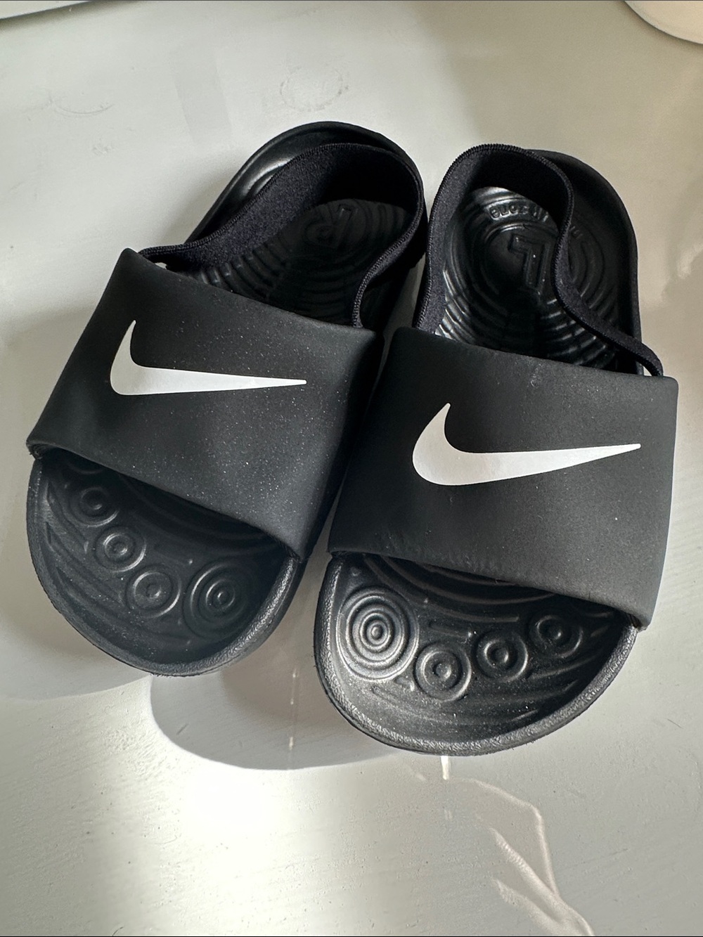 Toddler Nike Black Slides with White Swoosh